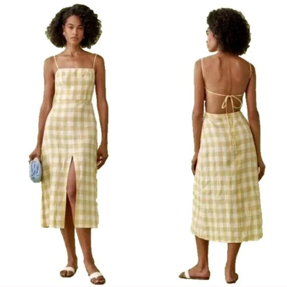 reformation nia organic linen yellow dandelion gingham cottage-core
